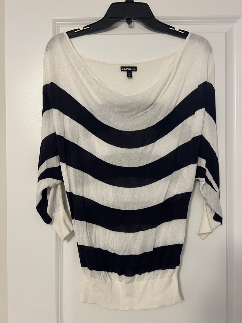 Express Navy and White Dolman-Sleeve Striped Sweater